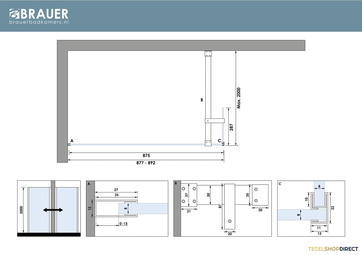 BRAUER Oblivion inloopdouche helder glas 90x200 met zijwand 30 incl. glascoating mat zwart – afbeelding 5