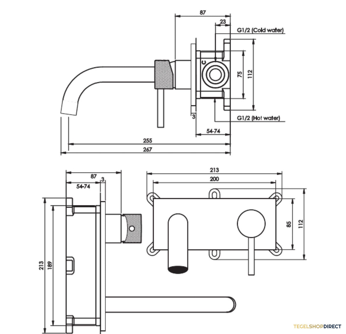 Inbouw Wastafelmengkraan Brauer Gunmetal Carving Coldstart Gebogen Uitloop Ronde Hendel Rechts Geborsteld Gunmetal Met Afdekplaat – afbeelding 4