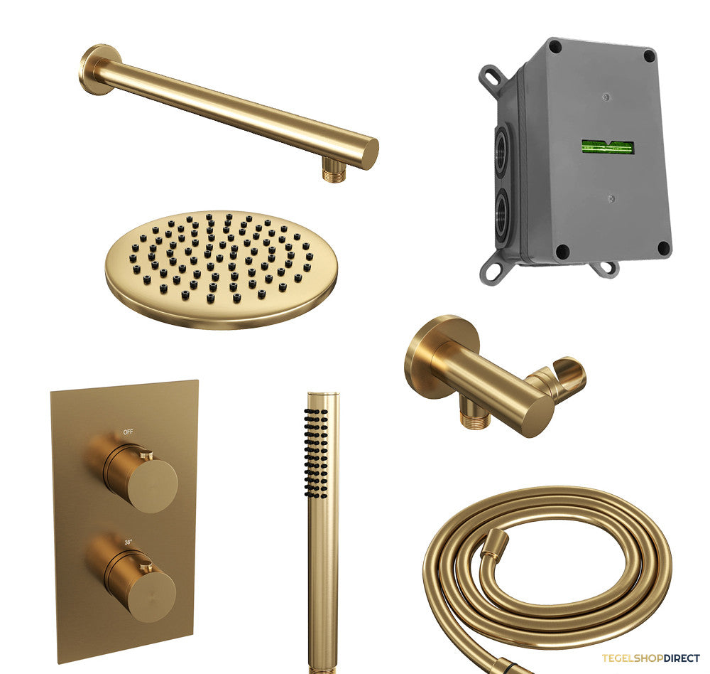 Regendoucheset Inbouw Brauer Gold Edition Thermostatisch 20cm met 3-Weg Omstelling, Wandarm en Staaf Handdouche Geborsteld Goud – afbeelding 2