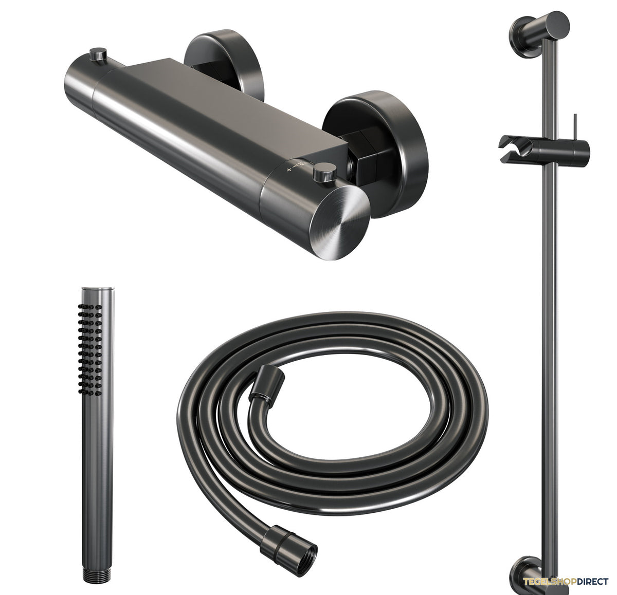 Douchekraanset Brauer Gunmetal Edition Opbouw Met Glijstang En Staafhanddouche Geborsteld Gunmetal – afbeelding 3