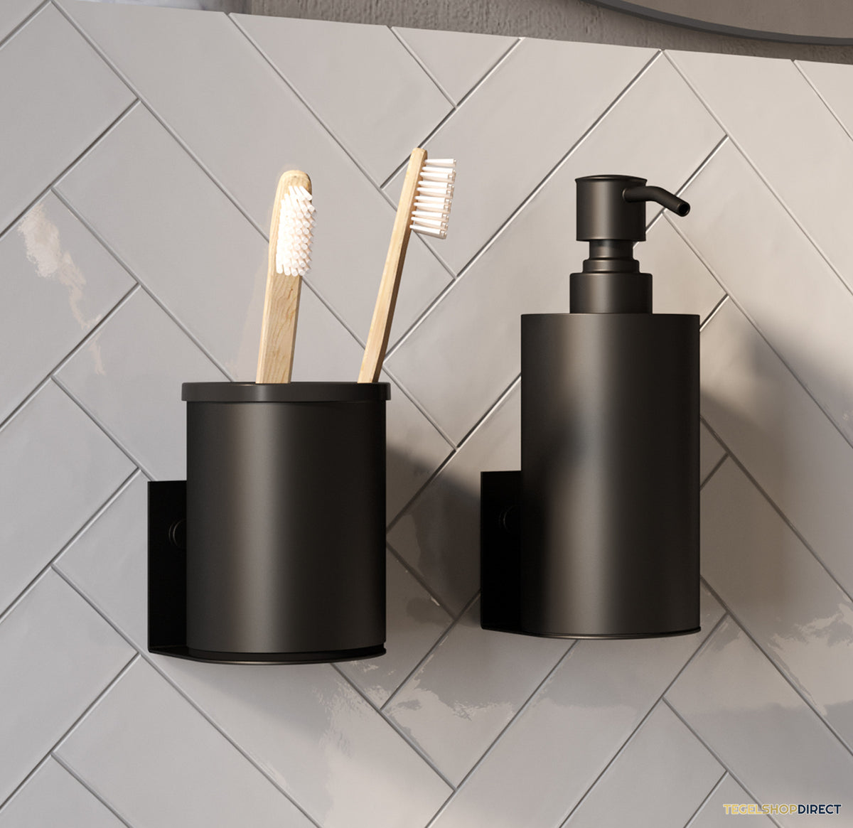 Zeepdispenser en Beker BRAUER Model A Incl. Wand Ophanging en Magnetisch opzetvlak Mat Zwart – afbeelding 2