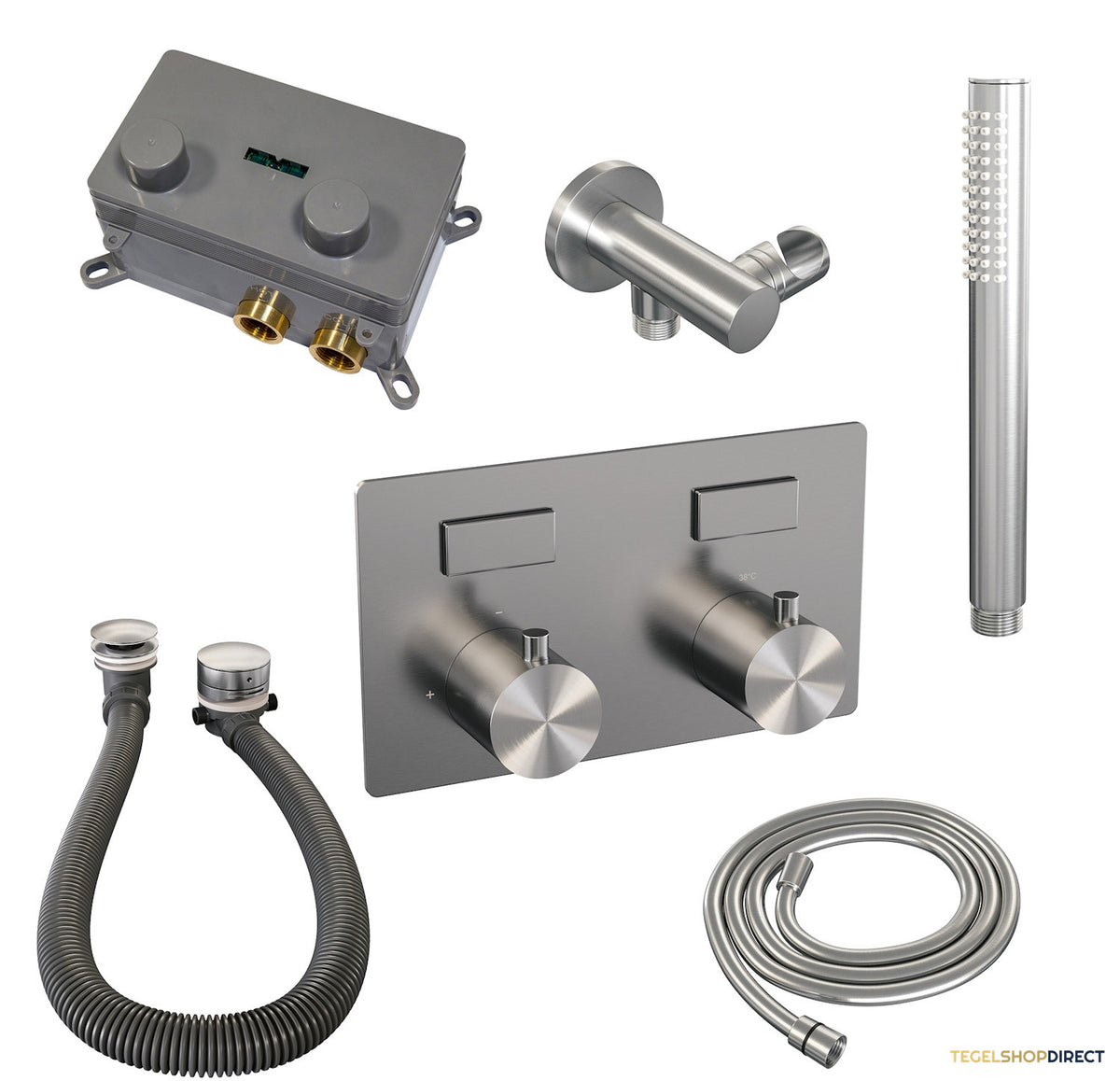 Inbouwthermostaat set Brauer Brushed Edition Met Drukknoppen Incl Baduitloop en Afvoer RVS (Keuze Handdouche) – afbeelding 5
