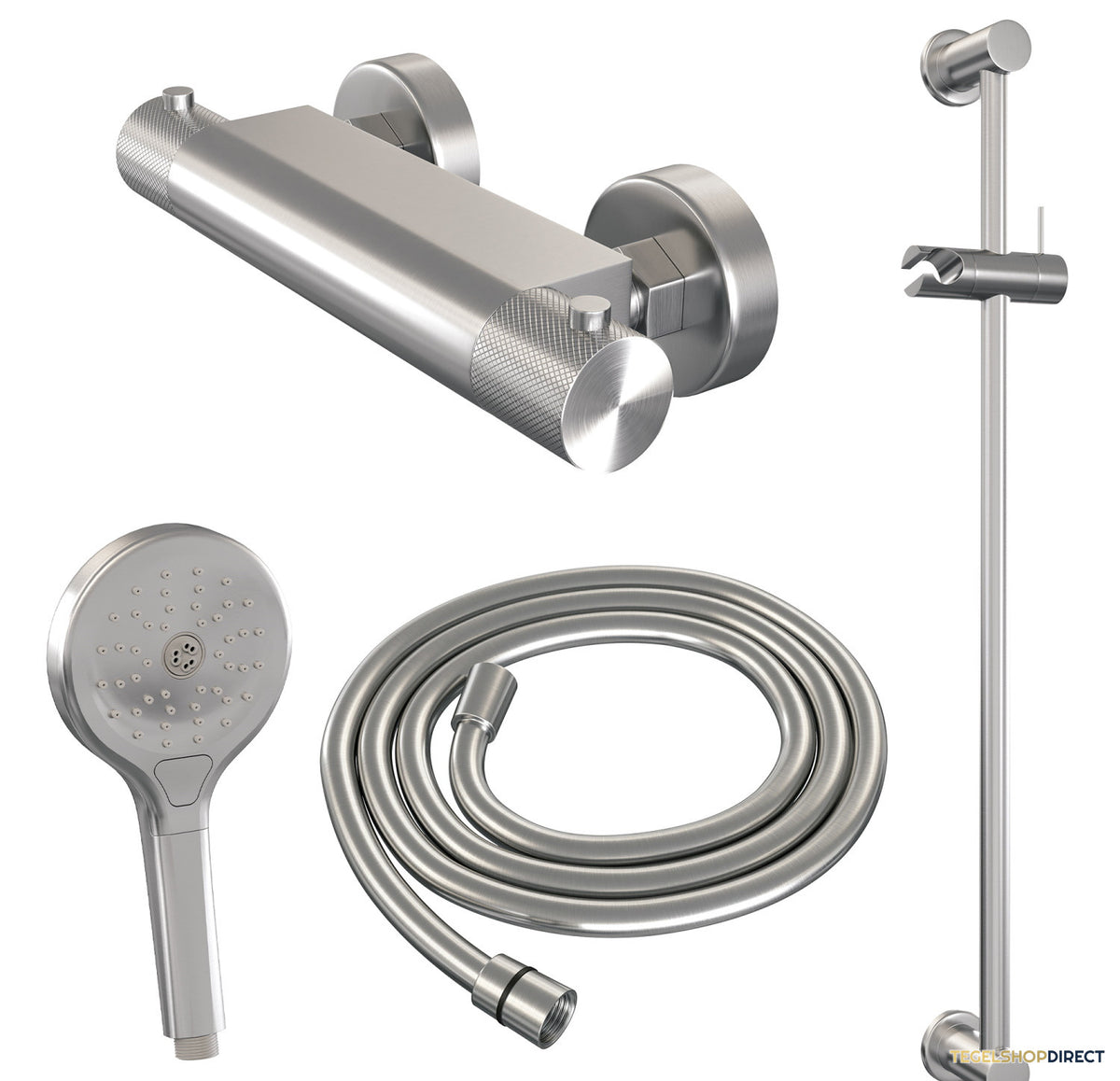 Douchekraanset Brauer Brushed Carving Opbouw Met Glijstang En Ronde Handdouche Geborsteld RVS – afbeelding 7