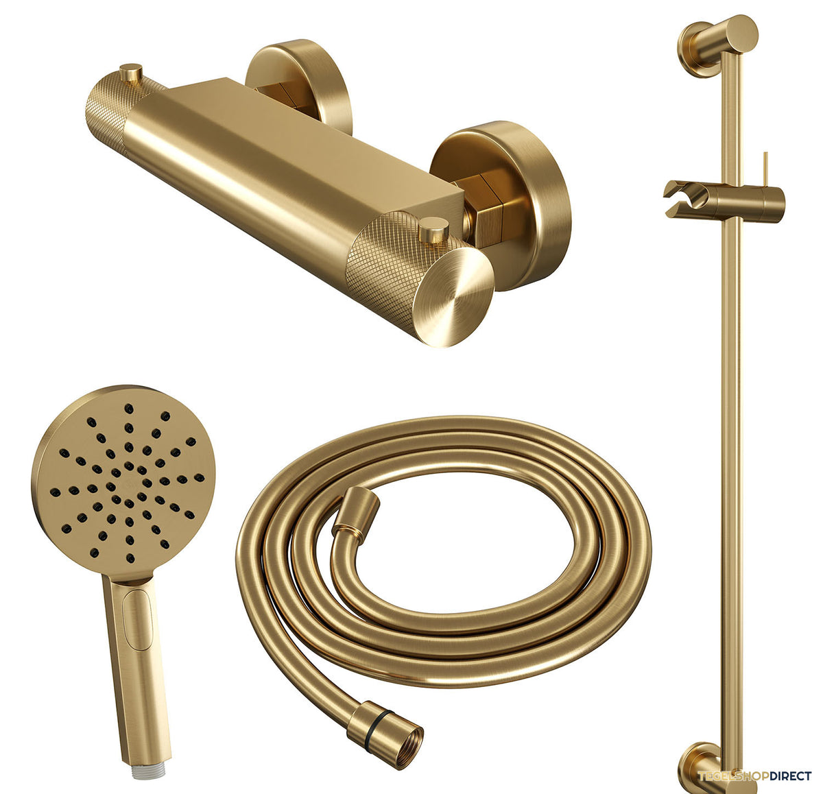 Douchekraanset Brauer Gold Carving Opbouw Met Glijstang En Ronde Handdouche Geborsteld Goud – afbeelding 3
