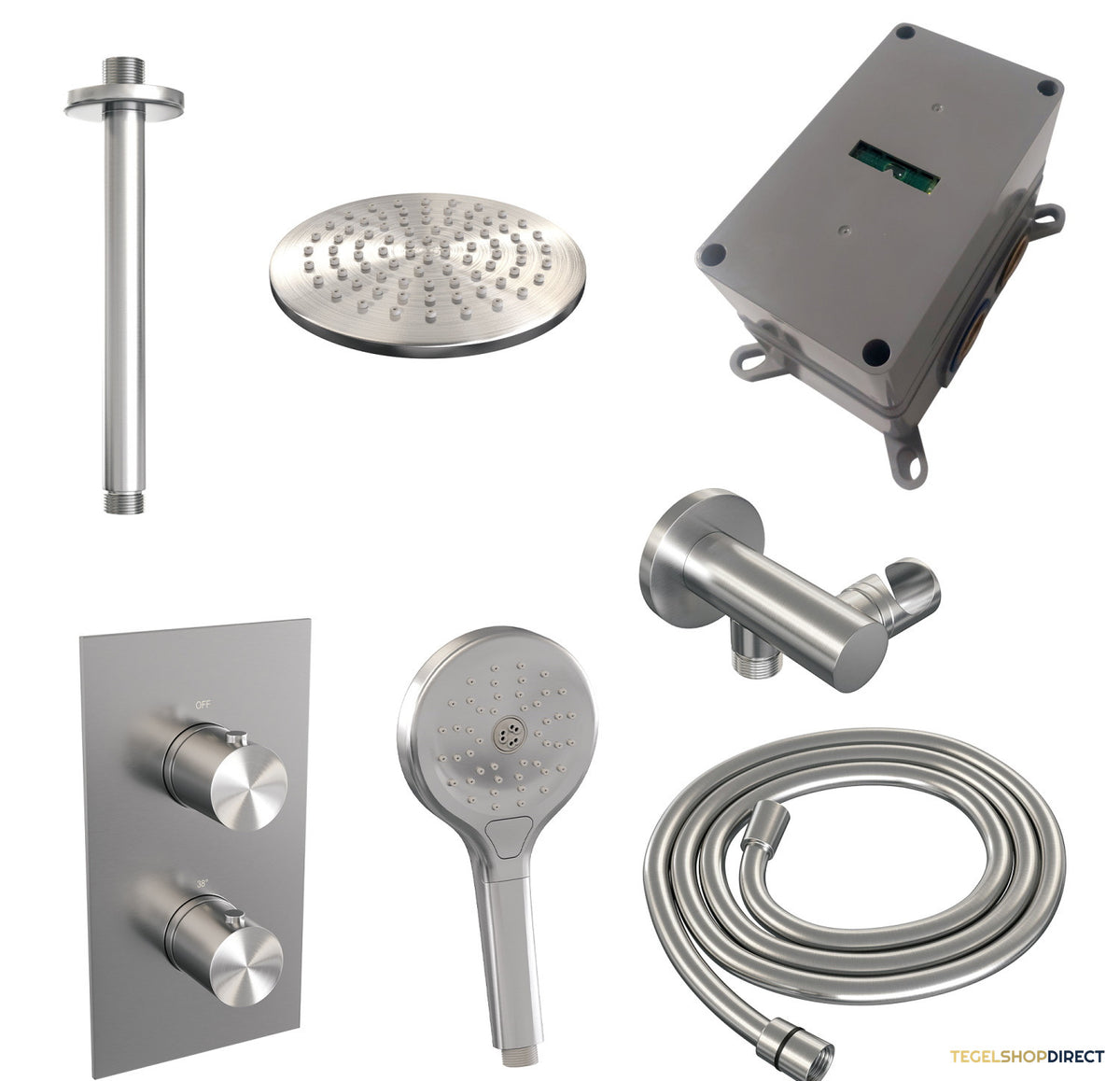 Inbouw Regendouche Set Brauer Brushed Edition Plafond Uitloop Ronde Hoofddouche 20 cm Met Handdouche 3 Standen RVS Look – afbeelding 8