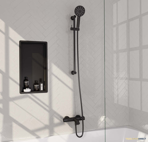 Opbouwset Bad- en Douchekraan Brauer Black Carving Thermostatisch Met Glijstang En Handdouche 3 Standen Mat Zwart