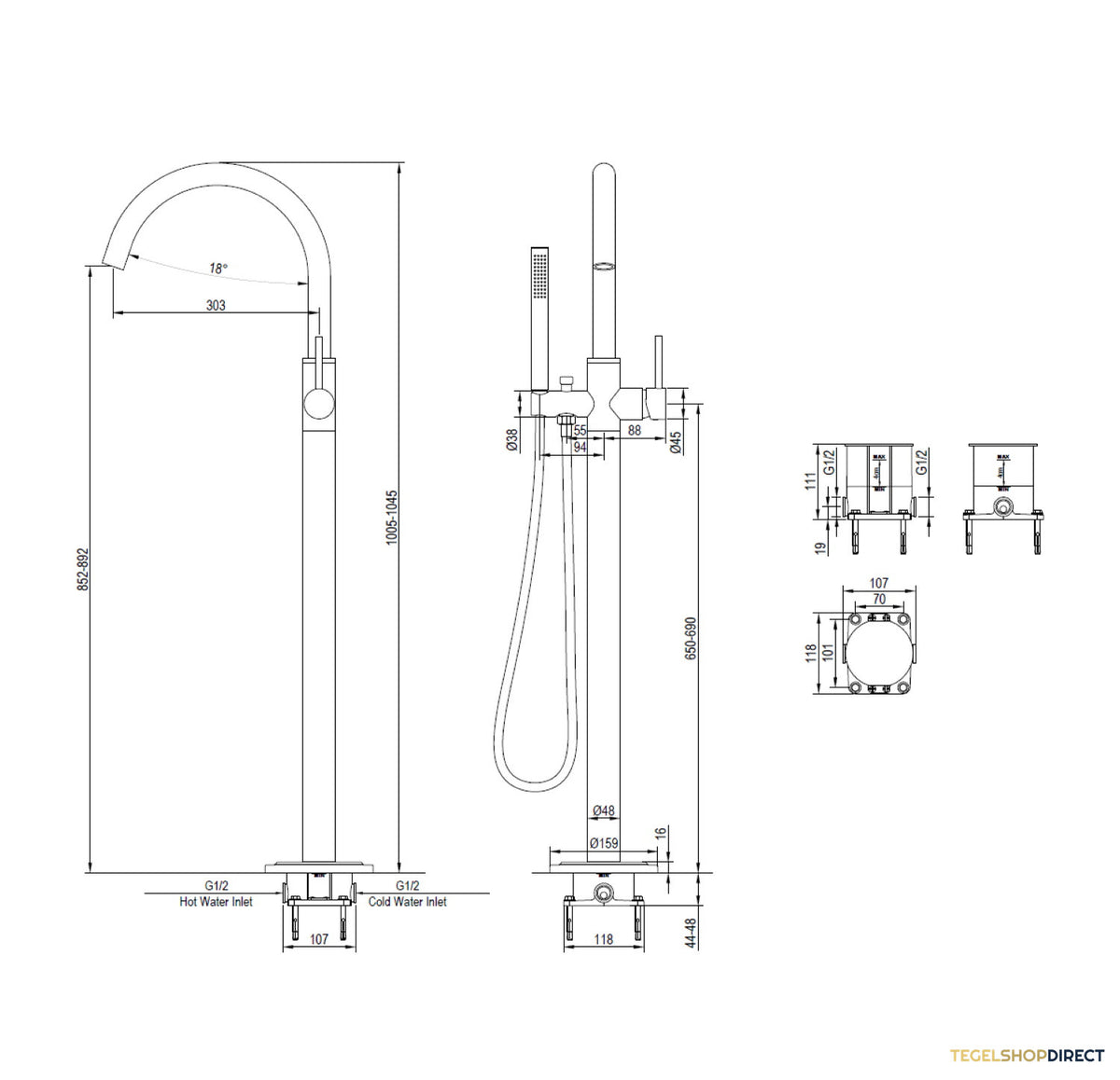 Vrijstaande Badkraan Brauer Chrome Met Handdouche Staafmodel Chroom – afbeelding 3