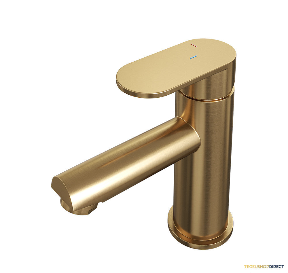 Wastafelmengkraan Brauer Gold Edition Coldstart Opbouw Laag Platte Hendel Geborsteld Goud PVD