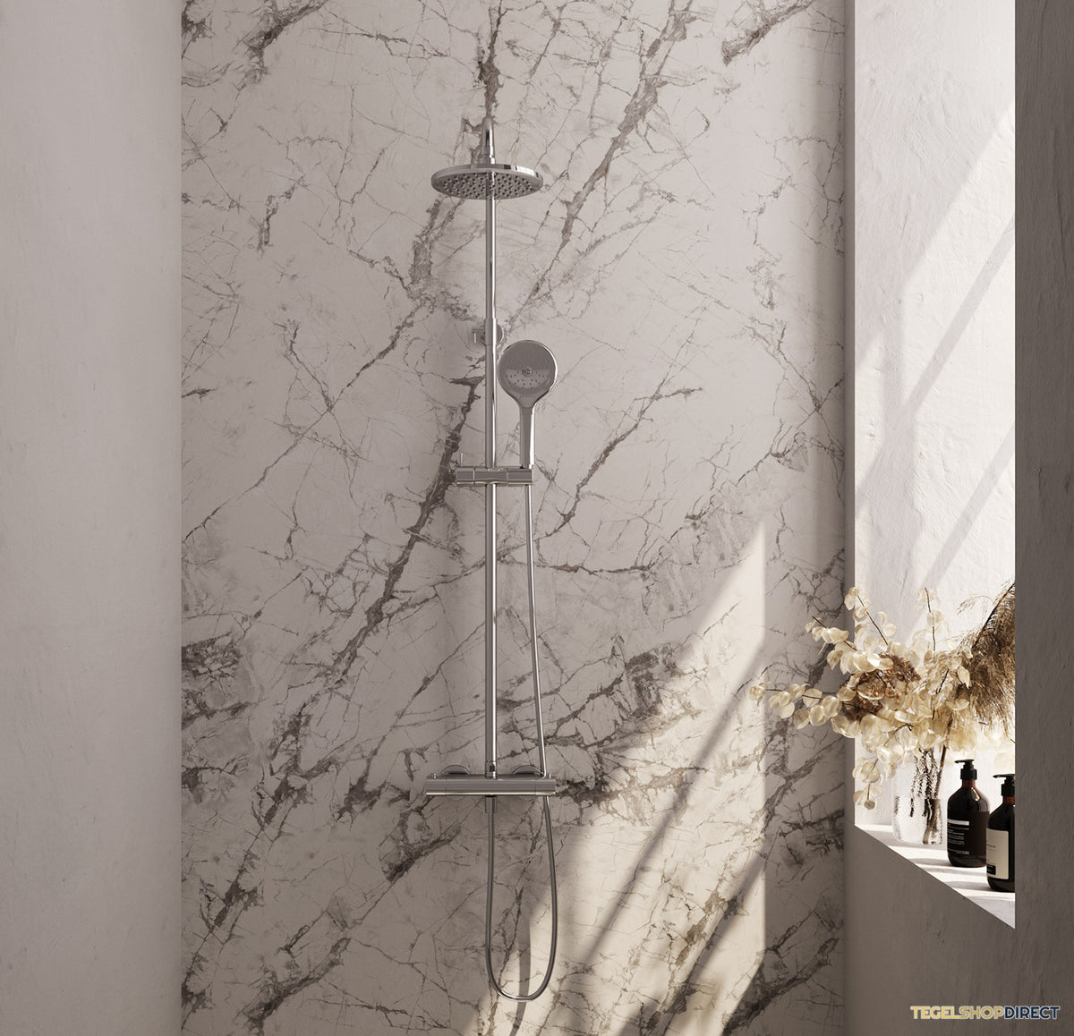 Regendouche Brauer Chrome Showerpipe Met Thermostaat 20cm 3 Standen Messing Chroom