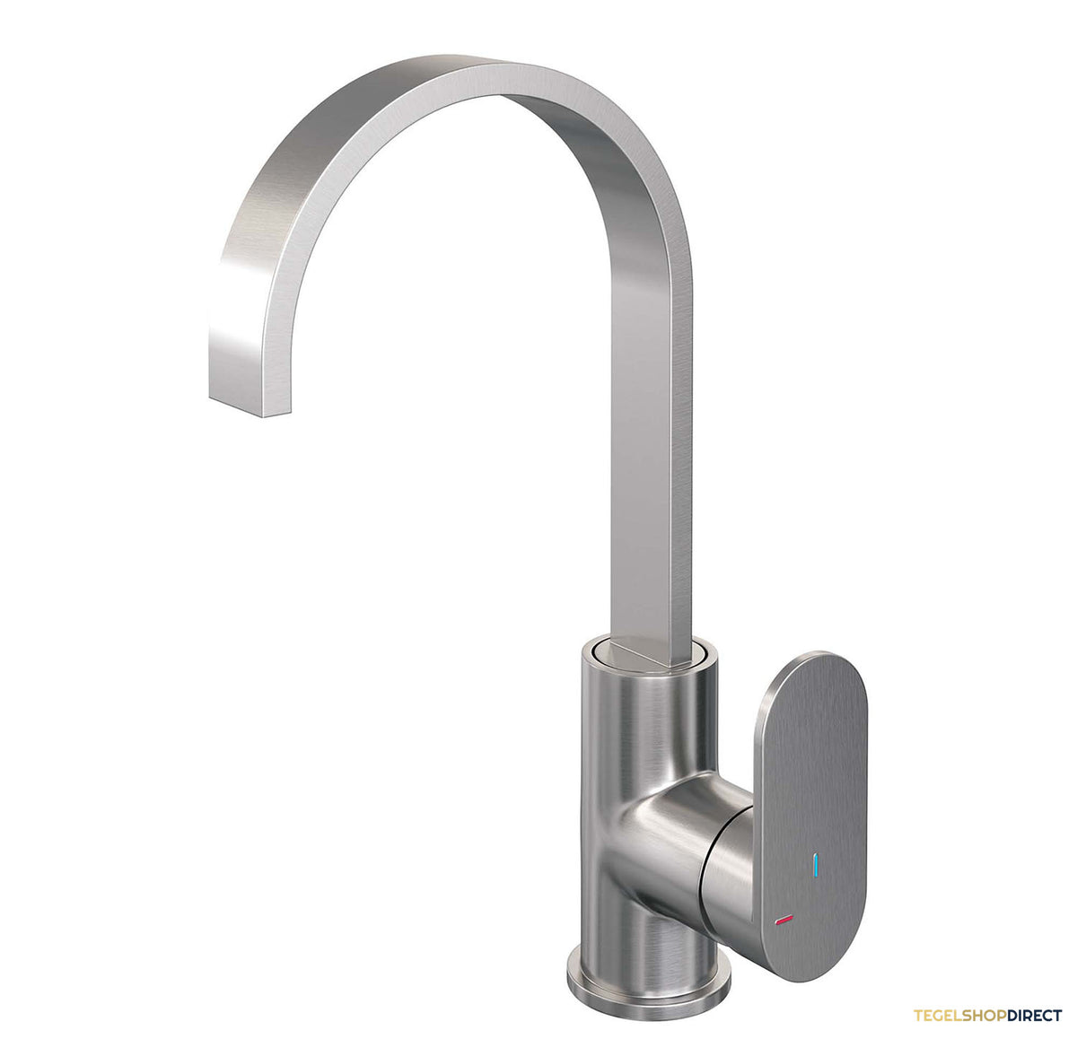 Wastafelmengkraan Brauer Brushed Edition Coldstart Opbouw Hoog Plat Gebogen Platte Hendel Geborsteld RVS PVD