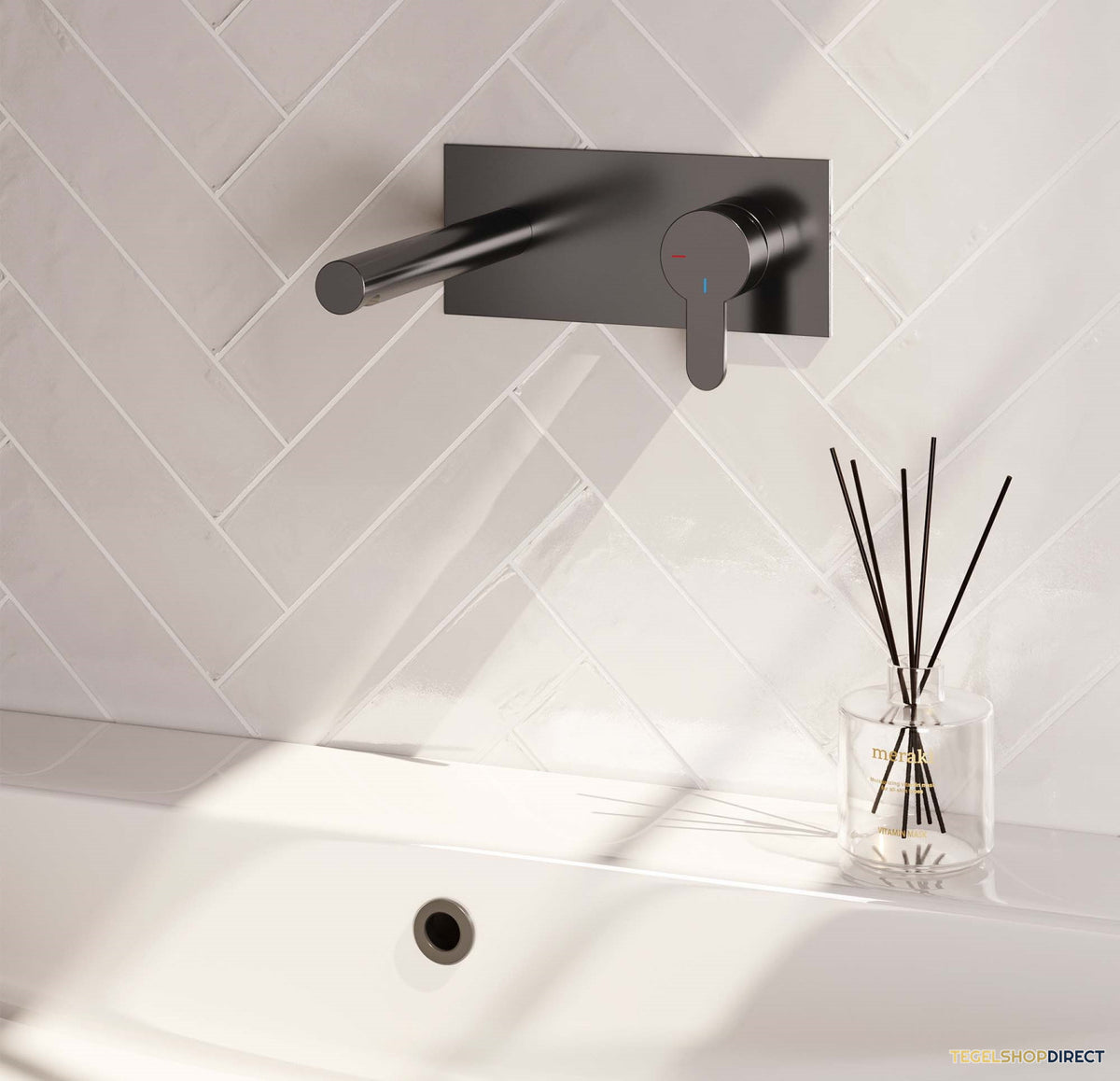 Inbouw Wastafelmengkraan Brauer Gunmetal Edition Coldstart Rechte Uitloop Korte Platte Hendel Rechts Geborsteld Gunmetal PVD Met Afdekplaat – afbeelding 2
