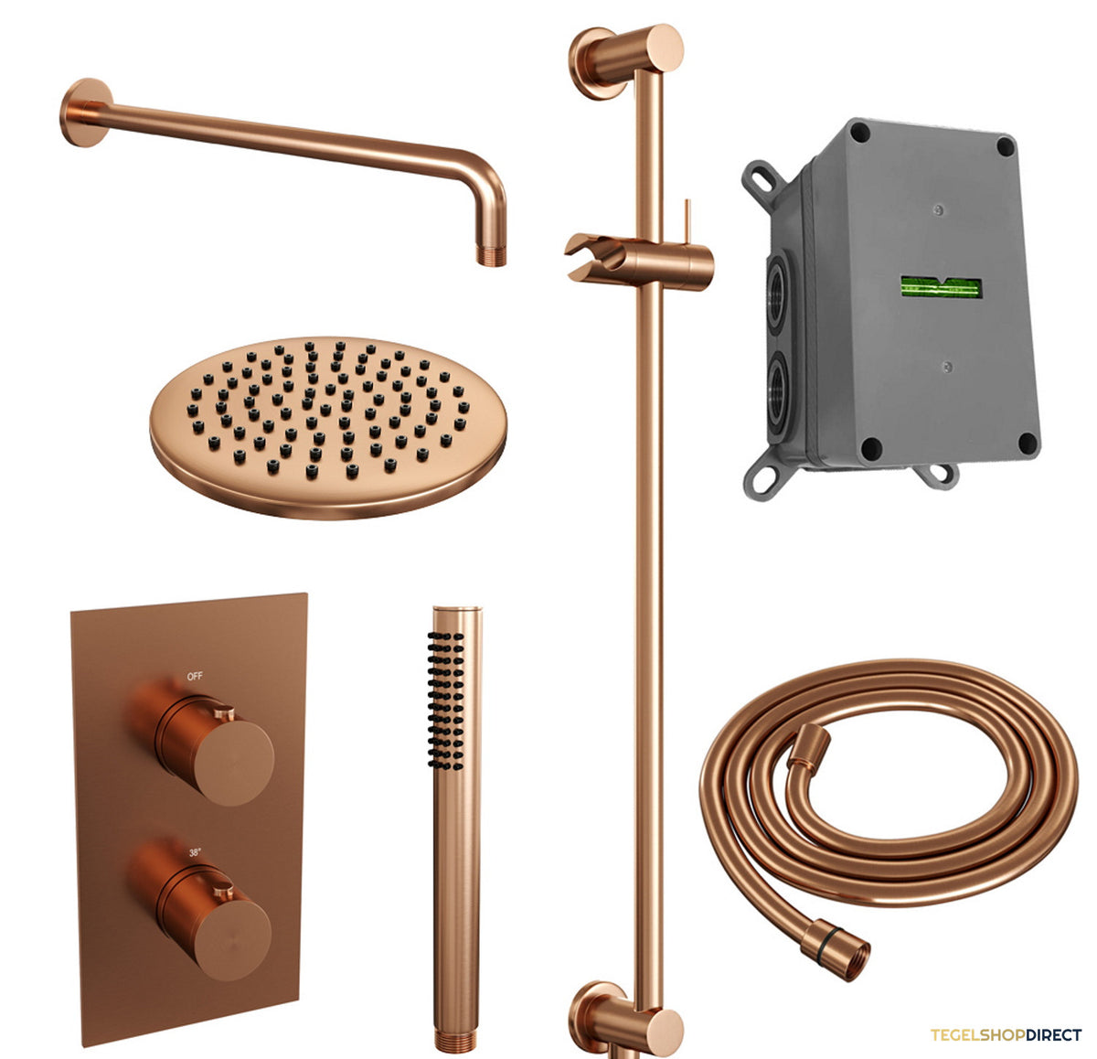 Inbouw Regendouche Set Brauer Copper Edition Gebogen Wanduitloop Ronde Hoofddouche 20 cm Met Glijstang Koper – afbeelding 2