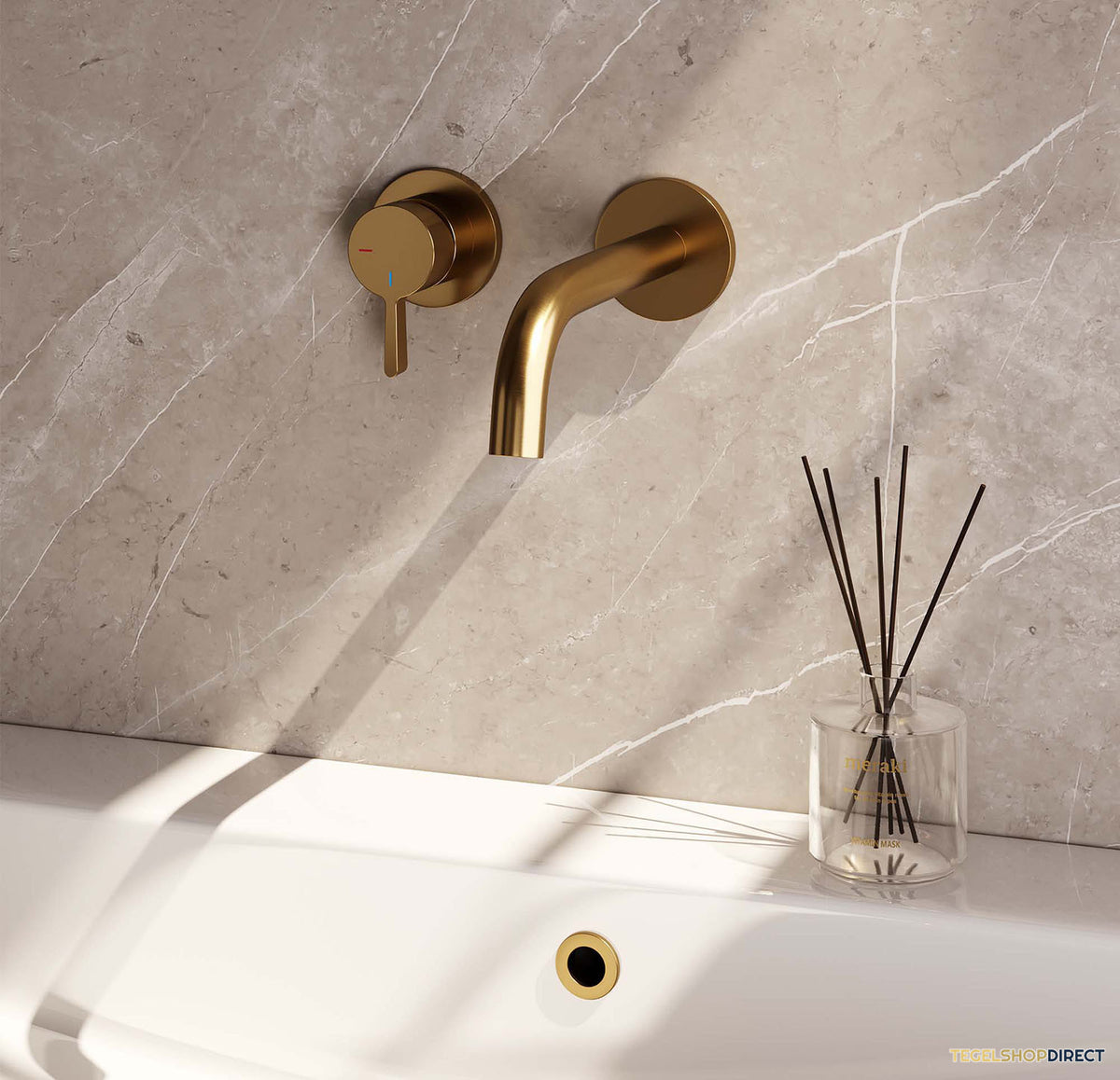 Inbouw Wastafelmengkraan Brauer Gold Edition Coldstart Halfronde Hendel Gebogen Uitloop Geborsteld Goud PVD Met Rozetten – afbeelding 2