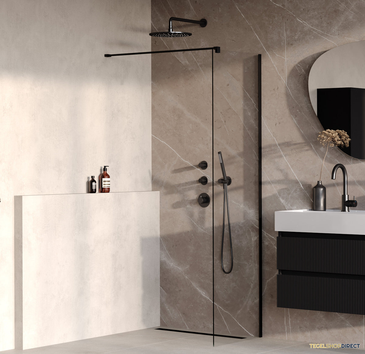 BRAUER Oblivion inloopdouche helder glas 60x200 incl. glascoating mat zwart