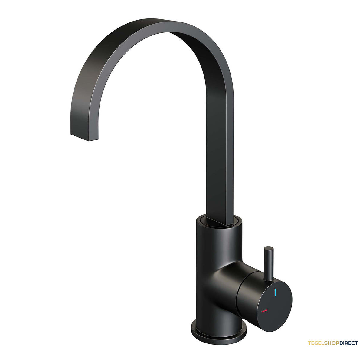 Wastafelmengkraan Brauer Black Edition Coldstart Opbouw Hoog Plat Gebogen Korte Ronde Hendel Mat Zwart