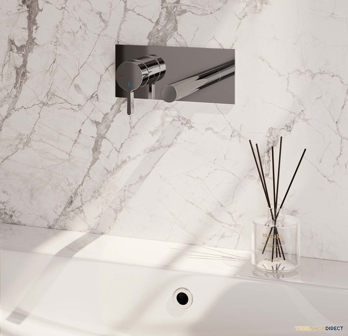 Inbouw Wastafelmengkraan Brauer Chrome Edition Coldstart Rechte Uitloop Halfronde Hendel Links Chroom Met Afdekplaat – afbeelding 2