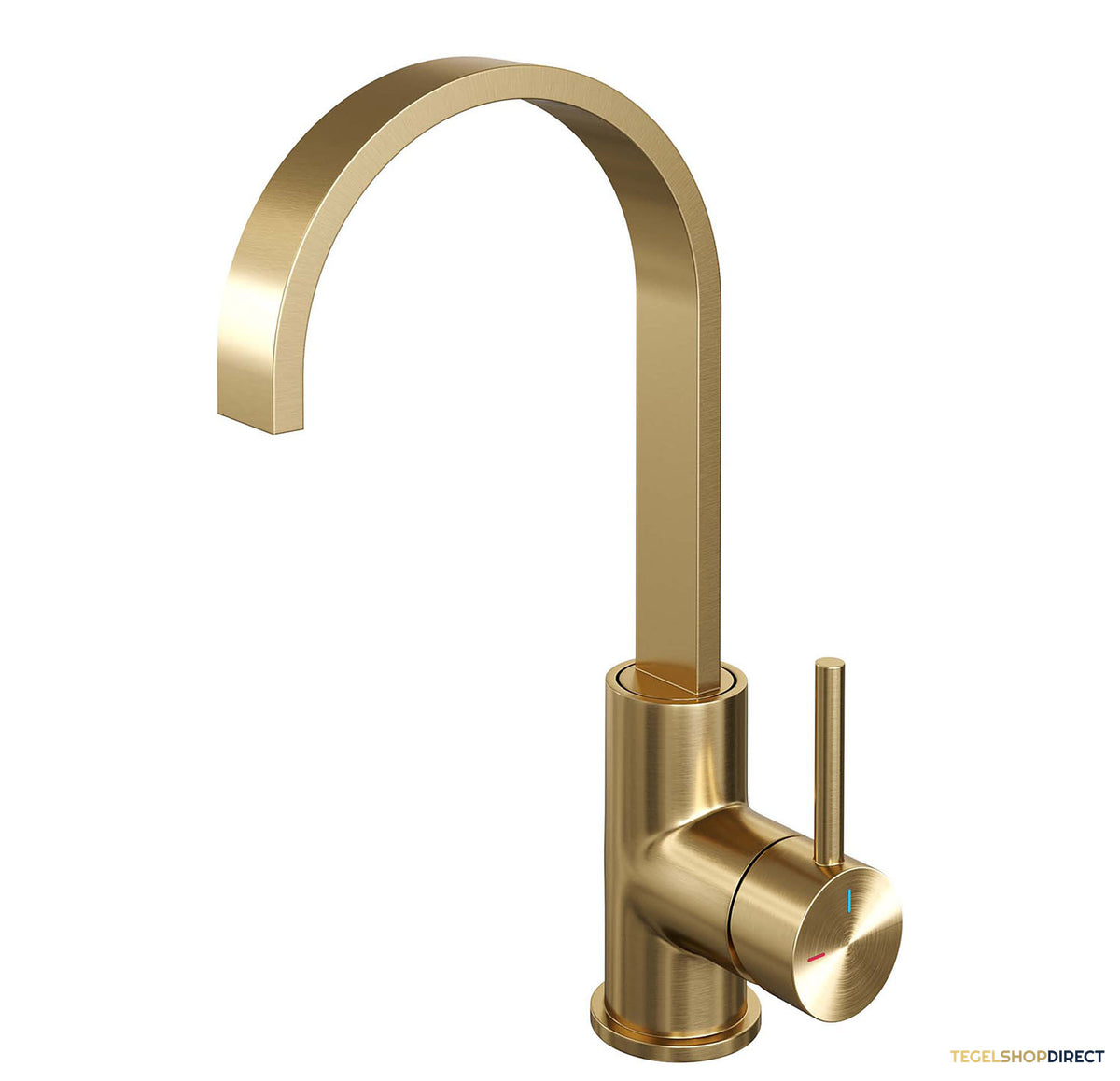 Wastafelmengkraan Brauer Gold Edition Coldstart Opbouw Hoog Plat Gebogen Ronde Hendel Geborsteld Goud PVD