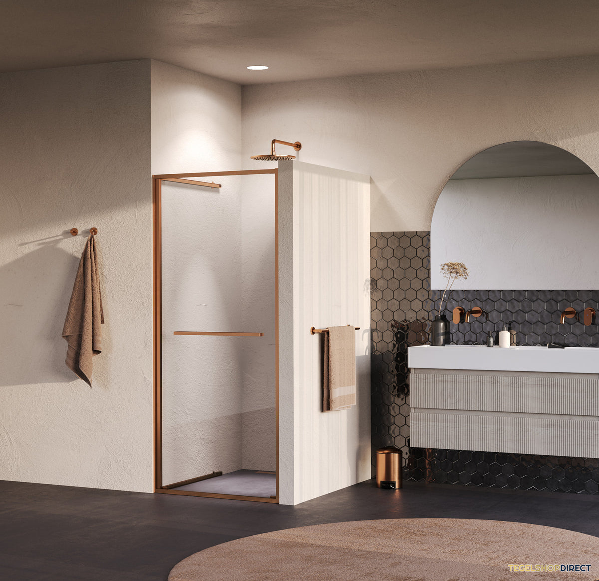 BRAUER Luminis Nisdeur Naar Binnen Draaiend 90x200 Omkeerbaar Helder Glas Incl. Glascoating PVD Koper Geborsteld – afbeelding 2