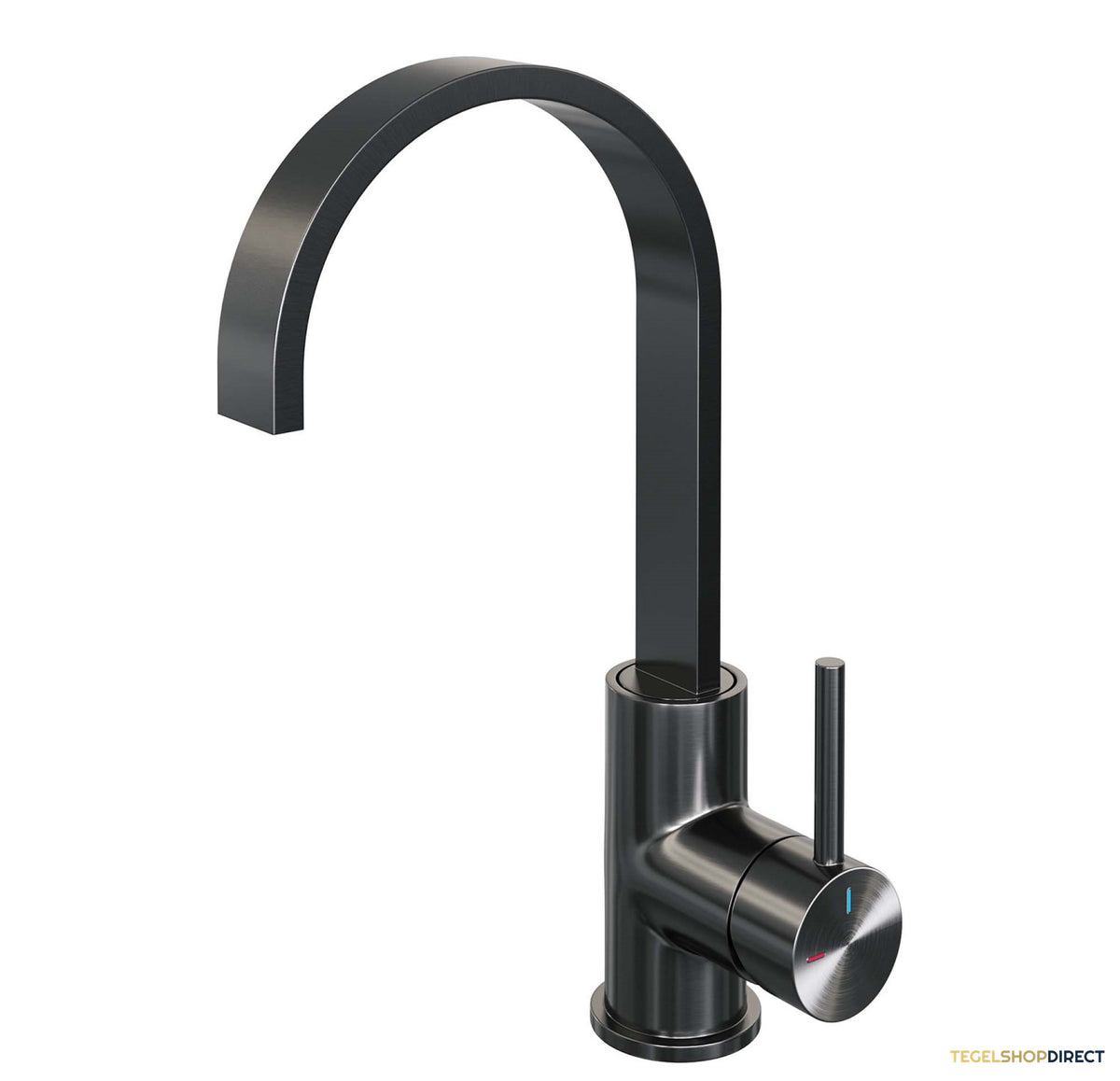 Wastafelmengkraan Brauer Gunmetal Edition Coldstart Opbouw Hoog Plat Gebogen Ronde Hendel Geborsteld Gunmetal PVD