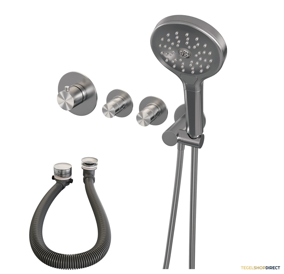 Inbouwthermostaatset Brauer Brushed Incl 3 Standen Handdouche En Badafvoer Geborsteld RVS – afbeelding 6