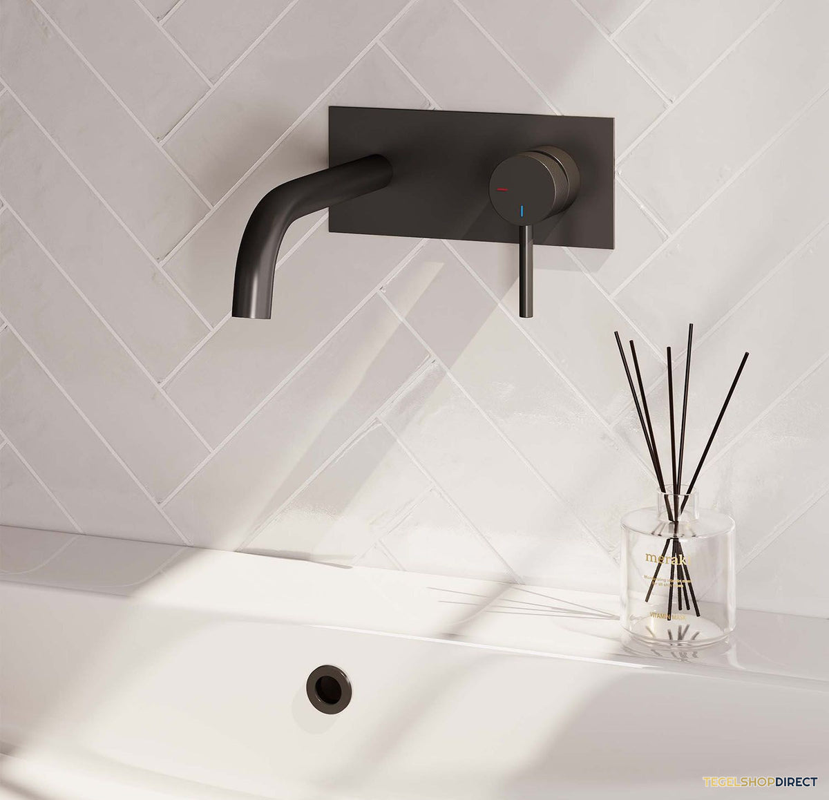 Inbouw Wastafelmengkraan Brauer Black Carving Coldstart Gebogen Uitloop Ronde Hendel Rechts Mat Zwart Met Afdekplaat – afbeelding 2