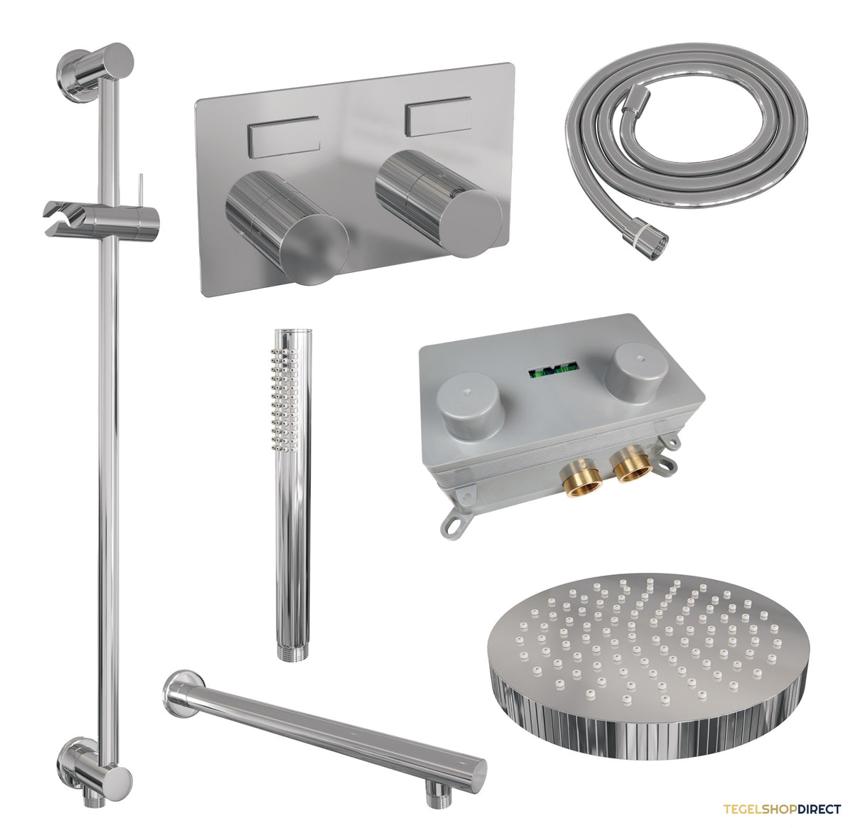 Brauer Stripe thermostatische inbouw regendouche met drukknoppen SET 31 met 25 cm douchekop en rechte muurarm en staaf handdouche en doucheslang en geintegreerde glijstang chroom – afbeelding 3