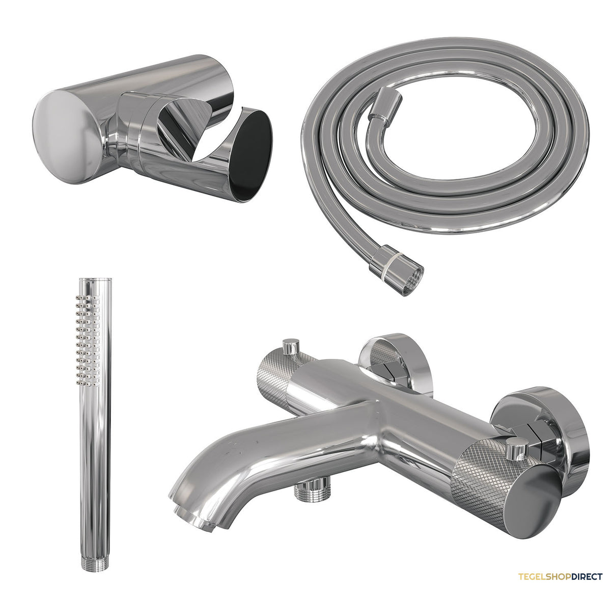 Opbouwset Bad- en Douchekraan Brauer Chrome Carving Thermostatisch Met Wandhouder Chroom – afbeelding 2
