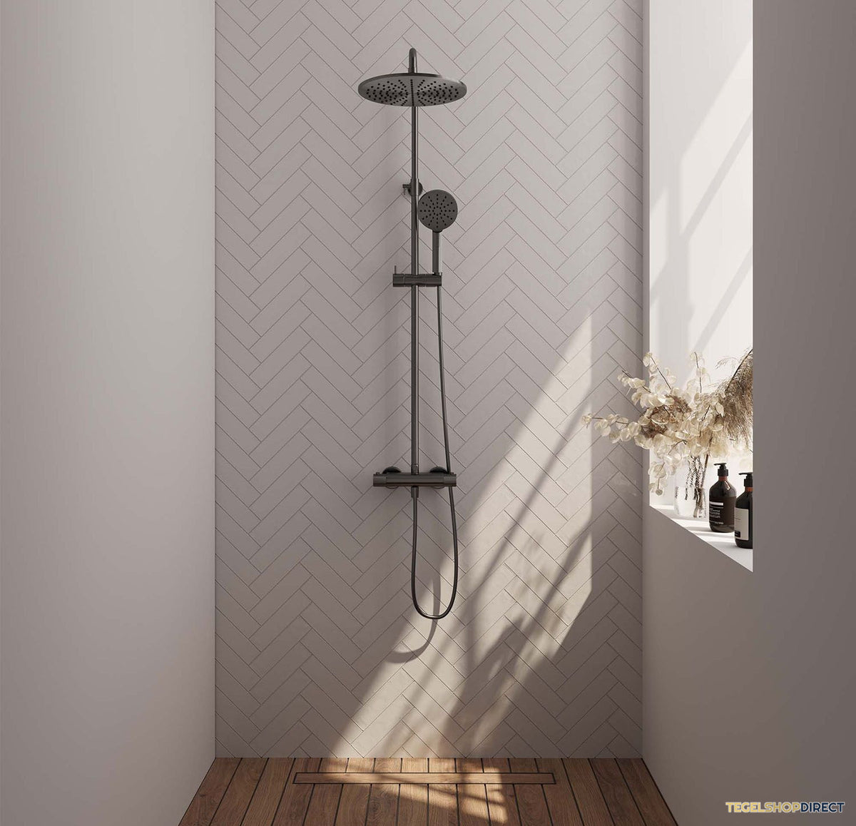 Regendoucheset Opbouw Brauer Gunmetal Carving 30 cm Thermostatisch met Handdouche 3-Standen Geborsteld Gunmetal – afbeelding 2