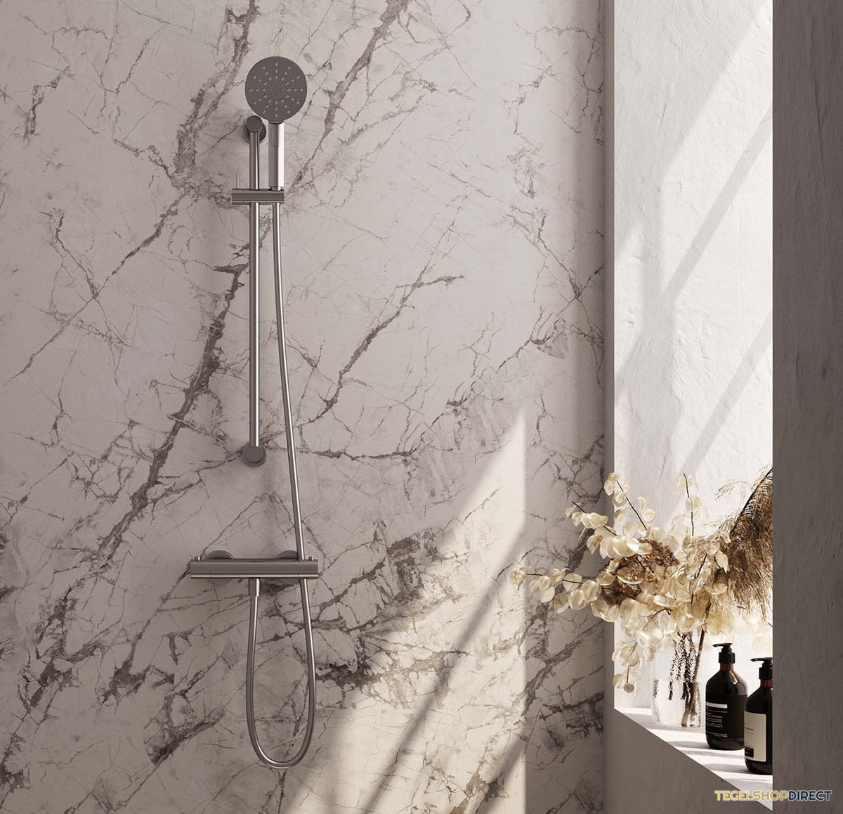 Douchekraanset Brauer Brushed Edition Opbouw Met Glijstang En Ronde Handdouche Geborsteld RVS