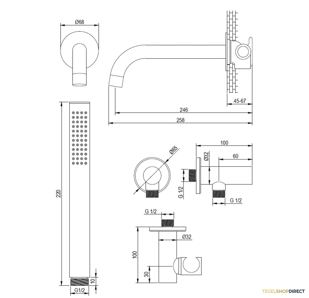 Badkraan Inbouw Set Brauer Gold Edition Thermostatisch met Uitloop en Staaf Handdouche Geborsteld Goud – afbeelding 10