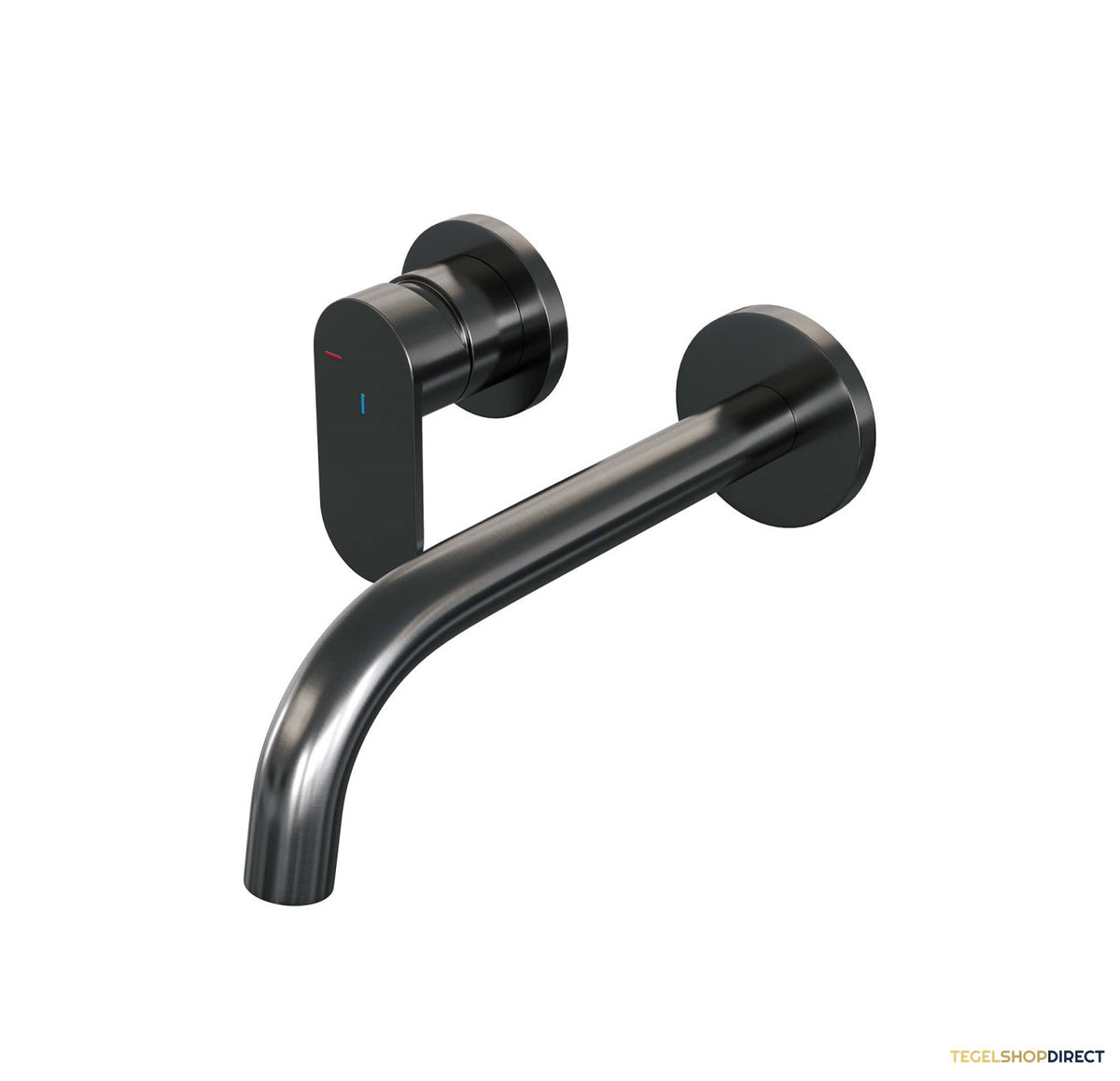 Inbouw Wastafelmengkraan Brauer Gunmetal Edition Coldstart Gebogen Uitloop Platte Hendel Links Geborsteld Gunmetal PVD Met Rozetten