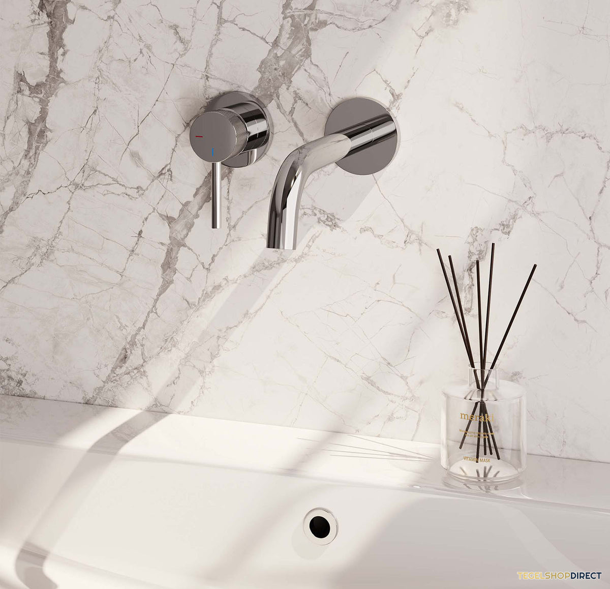 Inbouw Wastafelmengkraan Brauer Chrome Carving Coldstart Gebogen Uitloop Ronde Hendel Links Chroom Met Rozetten – afbeelding 2