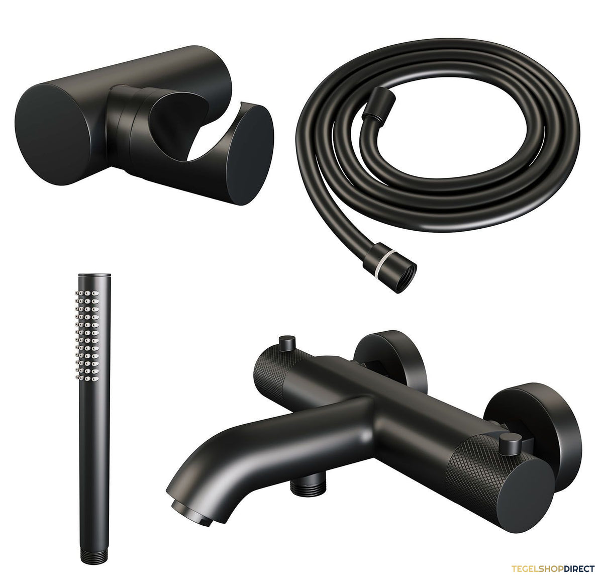 Opbouwset Bad- en Douchekraan Brauer Black Carving Thermostatisch Met Wandhouder Mat Zwart – afbeelding 2