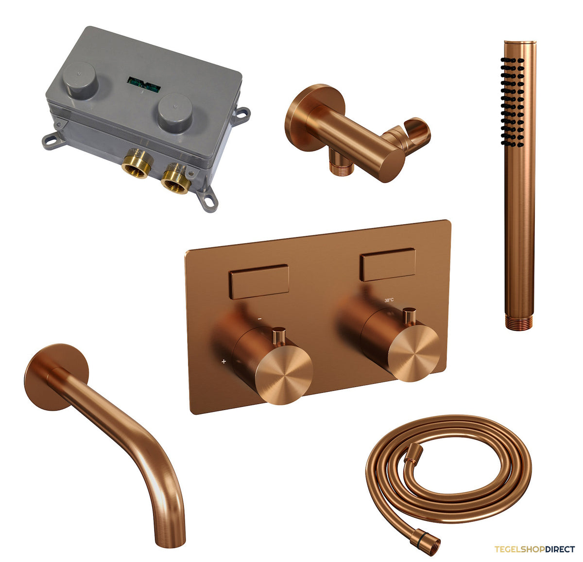 Inbouwthermostaat set Brauer Copper Edition Met Drukknoppen Incl Baduitloop Koper (Keuze Handdouche) – afbeelding 5