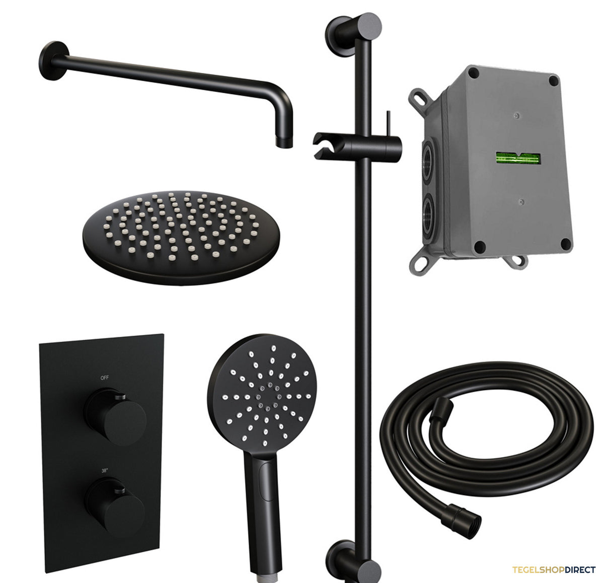 Inbouw Regendouche Set Brauer Black Edition Gebogen Wanduitloop Ronde Hoofddouche 20 cm Met Glijstang en Handdouche 3 Standen Mat Zwart – afbeelding 2