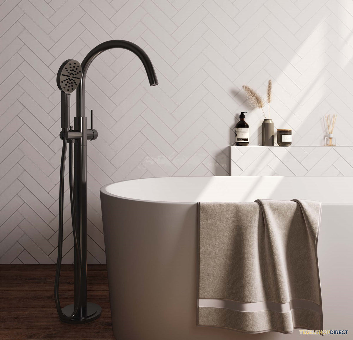 Badkraan Vrijstaand Brauer Gunmetal Carving met Handdouche 3-Standen Geborsteld Gunmetal – afbeelding 2