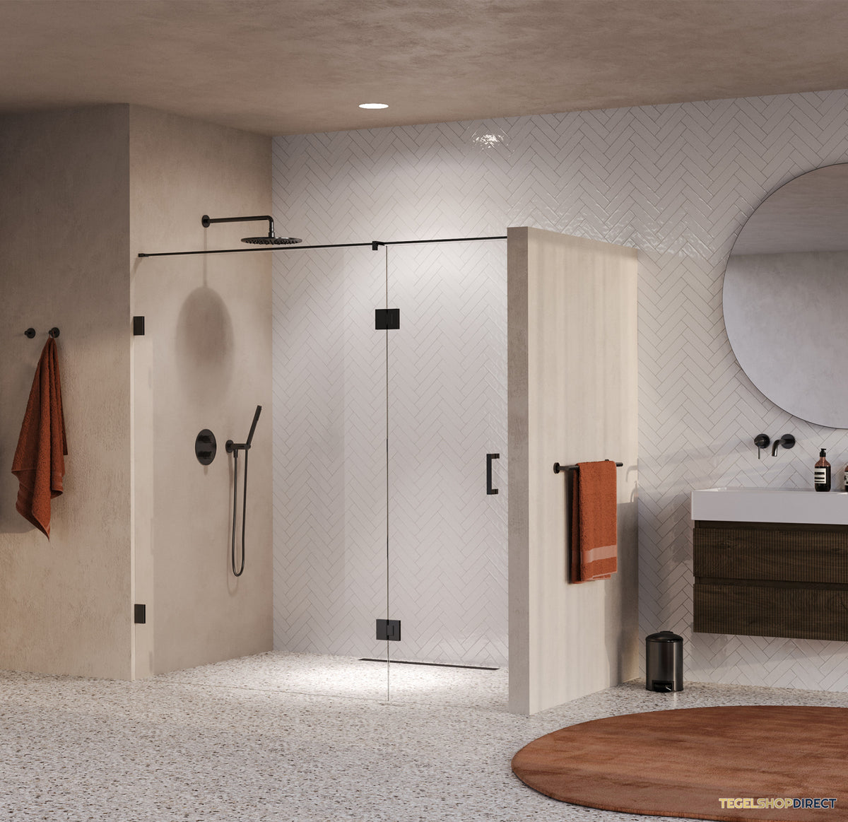 BRAUER Void nisdeur 2-delig helder glas 200x200 omkeerbaar met draaideur 70 aan glas incl. glascoating PVD gunmetal – afbeelding 2