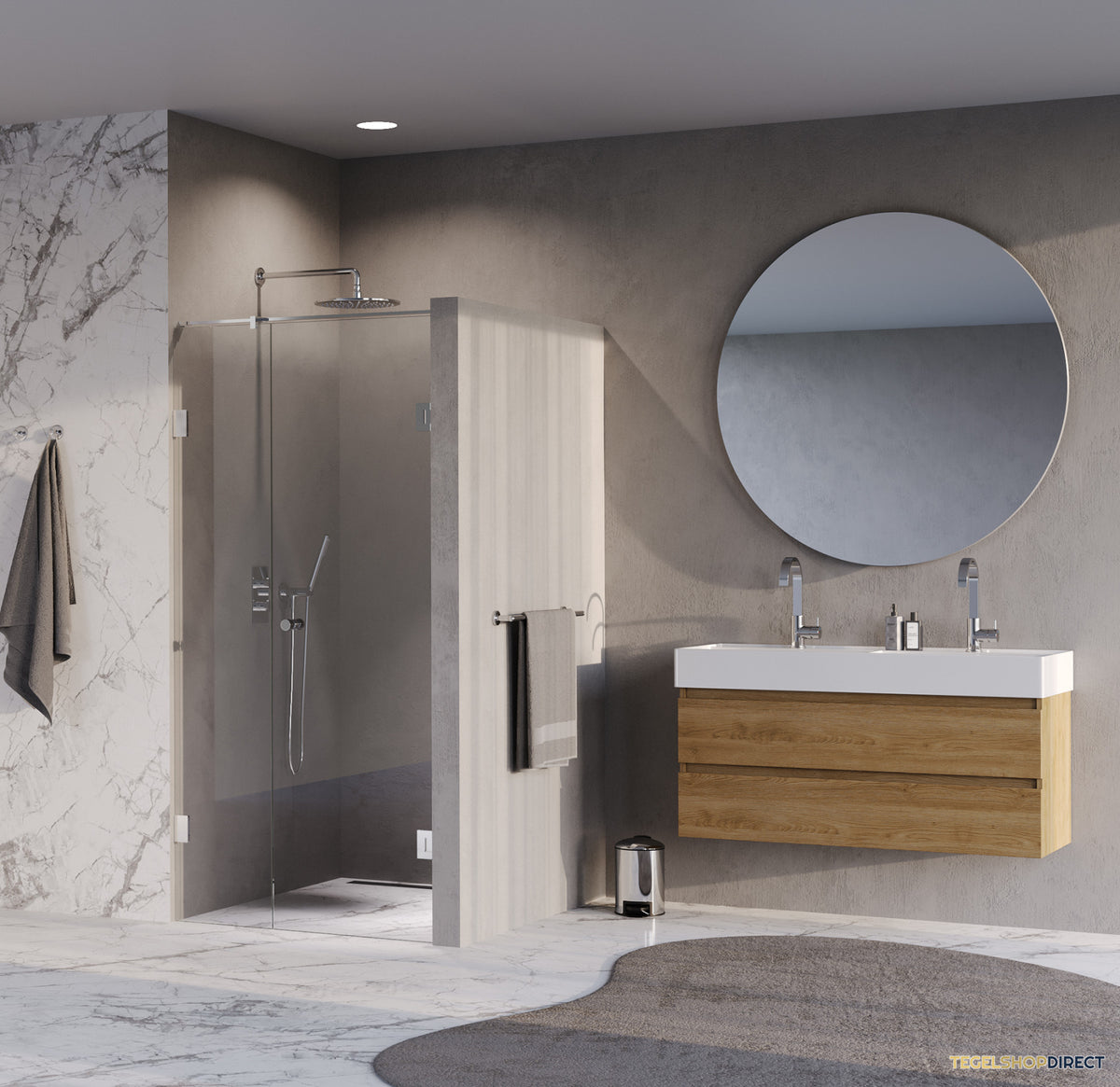 BRAUER Void Carving nisdeur 2-delig helder glas 100x200 omkeerbaar met draaideur 60 aan muur incl. glascoating chroom – afbeelding 2