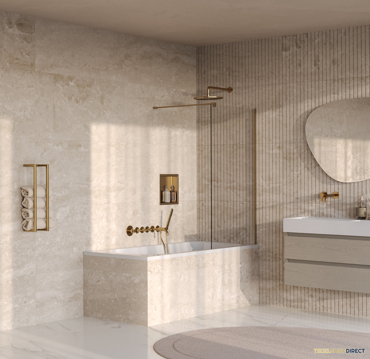 BRAUER Oblivion Badwand 80x140 Helder Glas Incl. Glascoating PVD Goud Geborsteld – afbeelding 2
