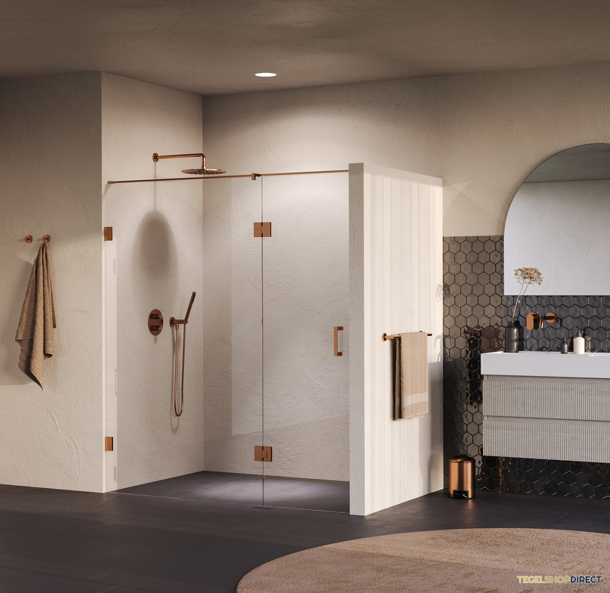 BRAUER Void nisdeur 2-delig helder glas 170x200 omkeerbaar met draaideur 70 aan glas incl. glascoating PVD koper – afbeelding 2