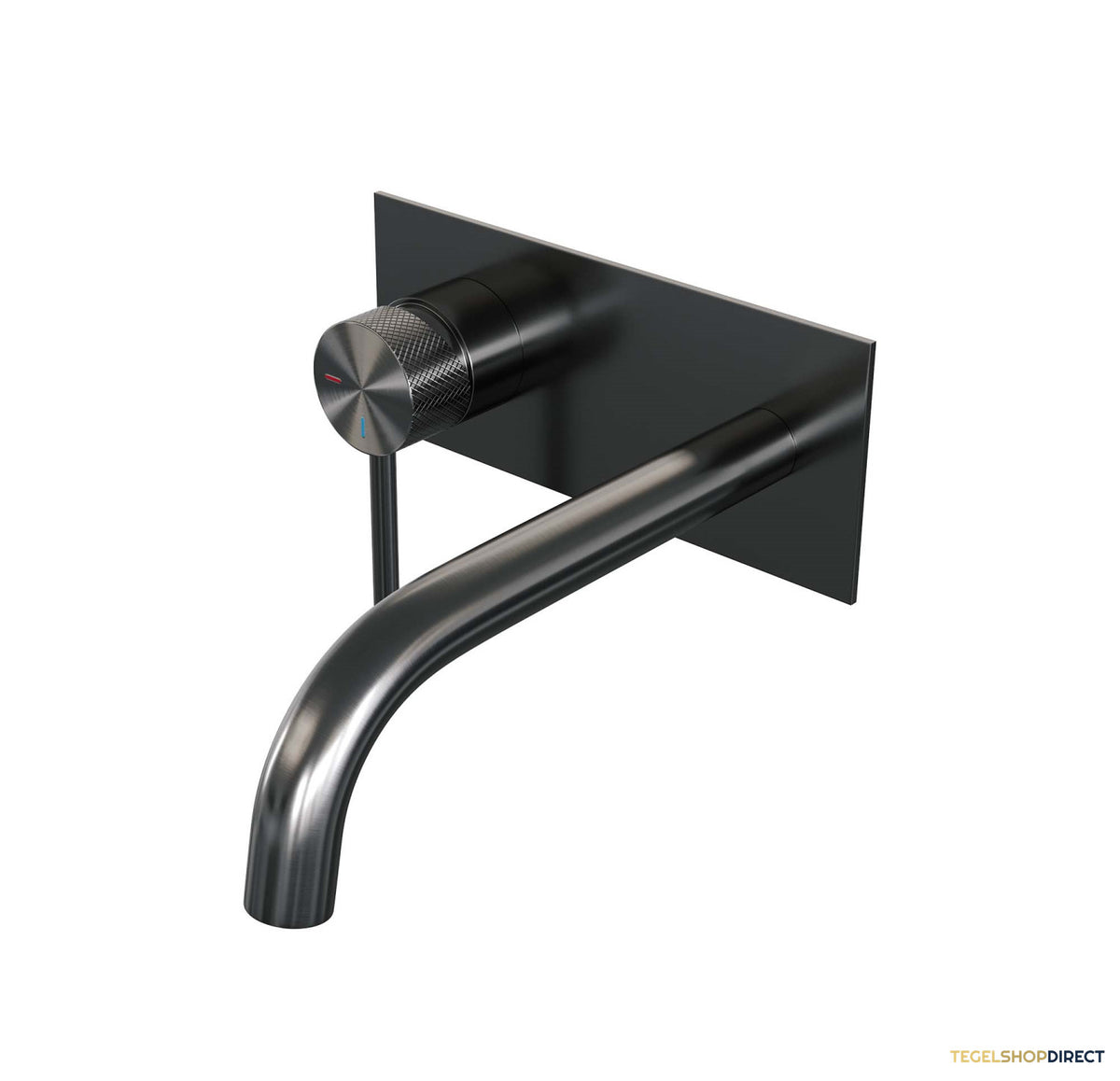 Inbouw Wastafelmengkraan Brauer Gunmetal Carving Coldstart Gebogen Uitloop Ronde Hendel Links Geborsteld Gunmetal Met Afdekplaat