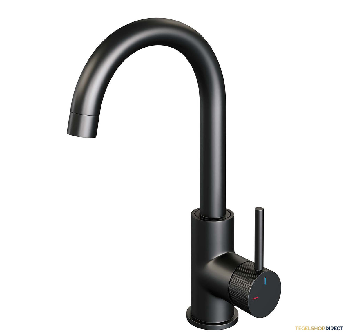 Wastafelmengkraan Brauer Black Carving Coldstart Opbouw Hoog Gebogen Ronde Hendel Mat Zwart