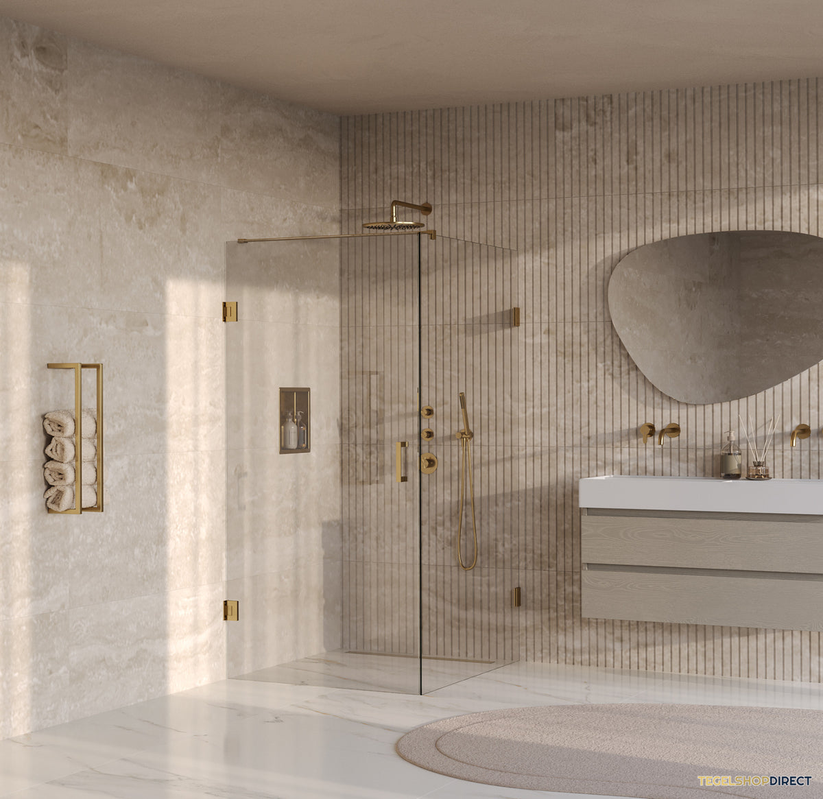 BRAUER Void douchecabine met draaideur helder glas 90x120x200 incl. glascoating PVD goud geborsteld – afbeelding 2