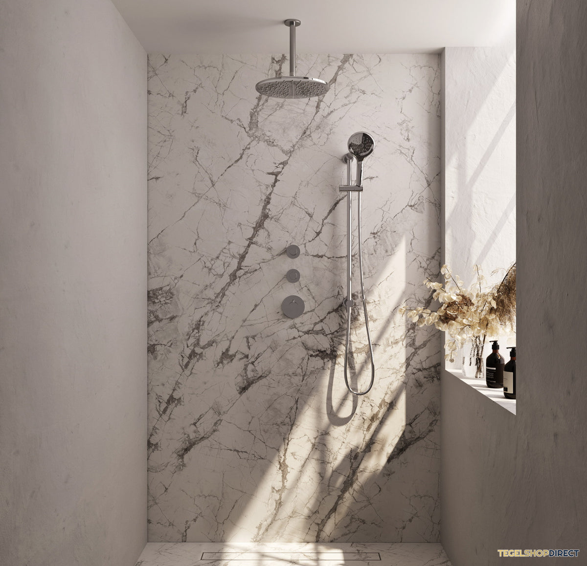 Regendoucheset Inbouw Brauer Chrome Carving Thermostatisch 30cm met Plafondarm, Glijstang en Handdouche 3-Standen Chroom