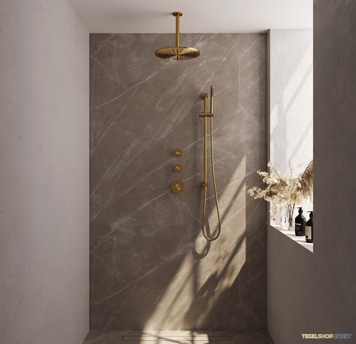 BRAUER Gold Carving thermostatische inbouw regendouche SET 18 met 30 cm douchekop en plafondarm en staaf handdouche en doucheslang en ge – afbeelding 2