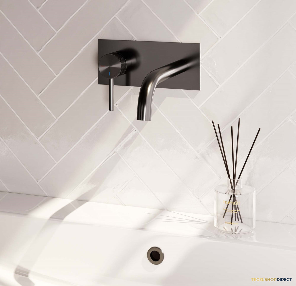 Inbouw Wastafelmengkraan Brauer Gunmetal Carving Coldstart Gebogen Uitloop Ronde Hendel Links Geborsteld Gunmetal Met Afdekplaat – afbeelding 2