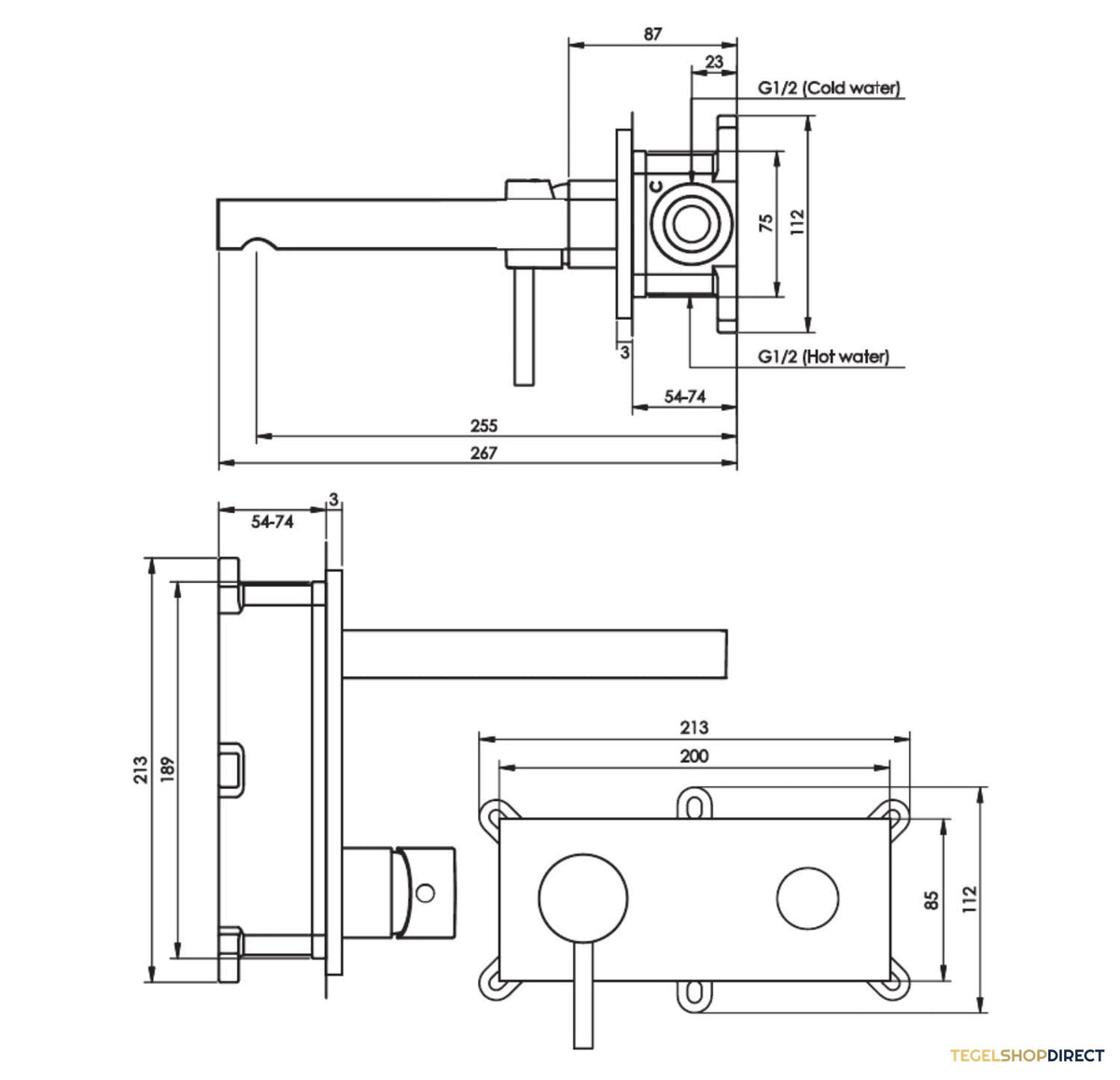 Inbouw Wastafelmengkraan Brauer Gunmetal Edition Coldstart Rechte Uitloop Korte Ronde Hendel Links Geborsteld Gunmetal PVD Met Afdekplaat – afbeelding 3