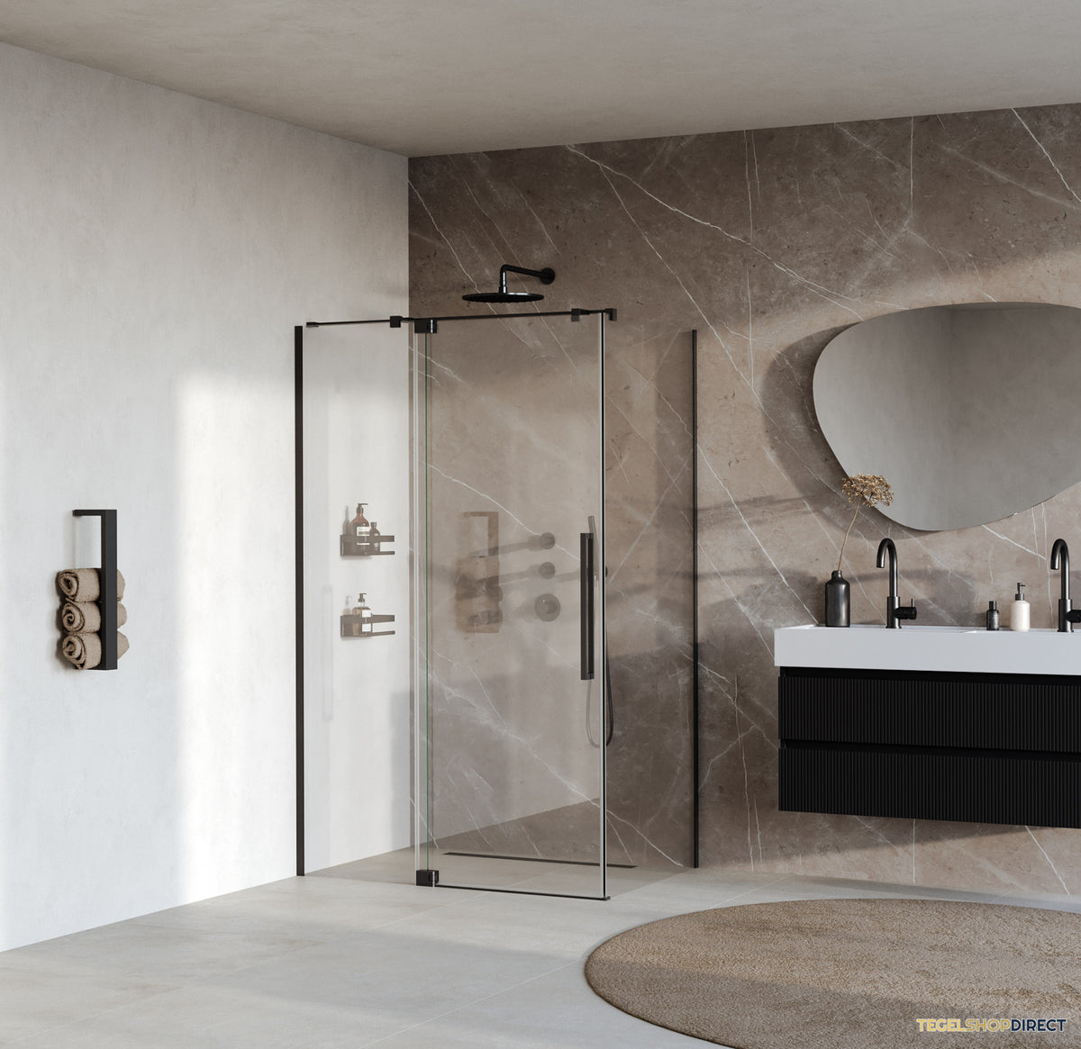 BRAUER Stellar douchecabine met draaideur helder glas 120x100x200 omkeerbaar incl. glascoating mat zwart – afbeelding 2