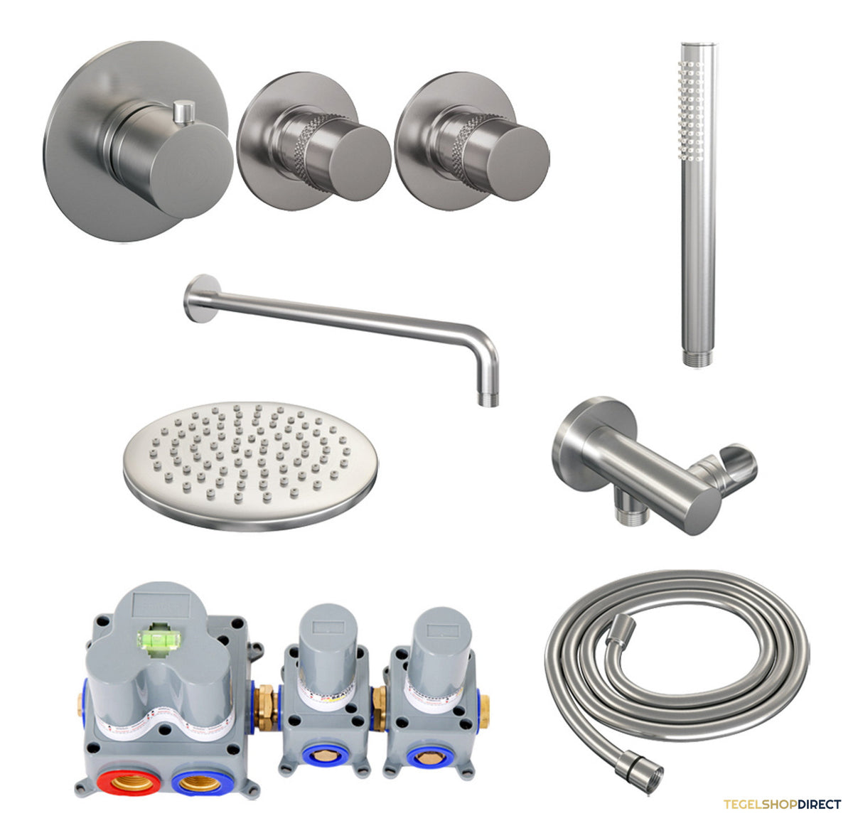 Inbouw Regendouche Set Brauer Brushed Edition Gebogen Wanduitloop Ronde Hoofddouche 20 cm Met Twee Stopkranen RVS Look – afbeelding 2
