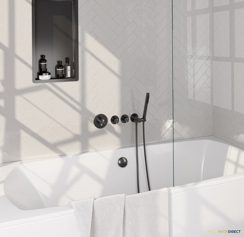 Brauer Stripe thermostatische inbouw badkraan SET 01 met badvulcombinatie en staaf handdouche en doucheslang en wandaansluitbocht gunmetal geborsteld PVD